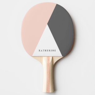 Elegant blush pink & grey geometric triangles ping pong paddle