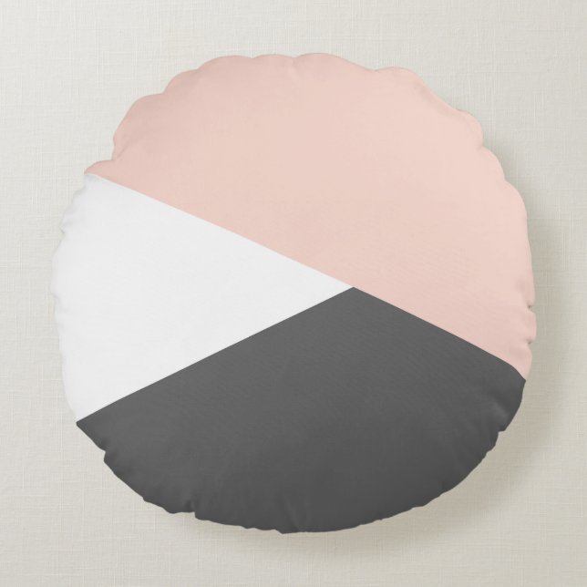 Elegant blush pink & grey geometric triangles round pillow (Front)