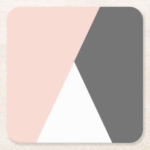 Elegant blush pink & grey geometric triangles square paper coaster