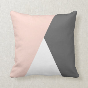 Elegant blush pink & grey geometric triangles throw pillow