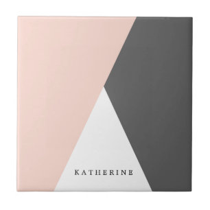 Elegant blush pink & grey geometric triangles tile