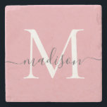 Elegant Blush Pink Grey Monogram Feminine Script Stone Coaster<br><div class="desc">Elegant Blush Pink Grey Monogram Feminine Script Name Stone Coaster</div>
