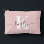 Elegant Blush Pink Grey Script Monogram Accessory Pouch<br><div class="desc">This simple, elegant blush pink accessory pouch with your first name in a trendy script font in grey and your first initial in a modern cap font in white is perfect for you. It's stylish and trendy and yet very classic. It will be fabulous for school, the gym, work, your...</div>