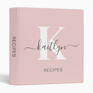 Elegant Blush Pink Grey Script Monogram Binder