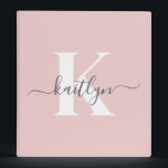 Elegant Blush Pink Grey Script Monogram Binder<br><div class="desc">This simple, elegant blush pink 1" capacity 3 ring binder with your first name in a trendy script font in grey and your first initial in a modern cap font in white is perfect for keeping your recipes, photos, papers neat and tidy. It's stylish and trendy and yet very classic....</div>
