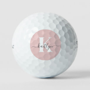 Elegant Blush Pink Grey Script Monogram Golf Balls