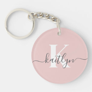 Elegant Blush Pink Grey Script Monogram Keychain
