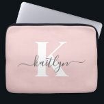 Elegant Blush Pink Grey Script Monogram Laptop Sleeve<br><div class="desc">This simple,  elegant blush pink 13" laptop sleeve with your first name in a trendy script font in grey and your first initial in a modern cap font in white is perfect for you.  It's stylish and trendy and yet very classic. It's unique - like you!</div>