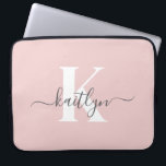 Elegant Blush Pink Grey Script Monogram Laptop Sleeve<br><div class="desc">This simple,  elegant 15" blush pink laptop sleeve with your first name in a trendy script font in grey and your first initial in a modern cap font in white is perfect for you.  It's stylish and trendy and yet very classic. It's unique - like you!</div>
