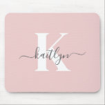 Elegant Blush Pink Grey Script Monogram Mouse Pad<br><div class="desc">This simple, elegant blush pink mousepad with your first name in a trendy script font in grey and your first initial in a modern cap font in white is perfect for your office/desk. It's stylish and trendy and yet very classic.</div>
