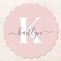 Elegant Blush Pink Grey Script Monogram