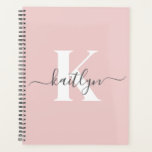 Elegant Blush Pink Grey Script Monogram Planner<br><div class="desc">This simple, elegant blush pink 8.5 x 11 soft planner with your first name in a trendy script font in grey and your first initial in a modern cap font in white is perfect for you. It's stylish and trendy and yet very classic. It will make keeping appointments, meetings, deadlines,...</div>