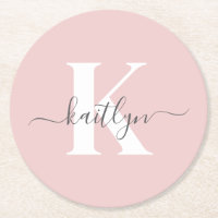 Elegant Blush Pink Grey Script Monogram