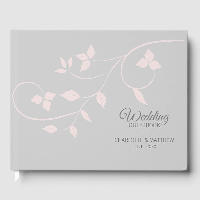 Elegant Blush Pink & Grey Vine Wedding Guest Book (Front)
