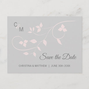 Elegant Blush Pink & Grey Wedding SAVE THE DATE Announcement Postcard