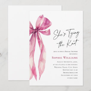 Elegant Blush Pink Hand Drawn Bow Bridal Shower Invitation