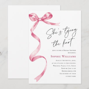 Elegant Blush Pink Hand Drawn Bow Bridal Shower Invitation