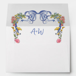 Elegant Blush Pink Hand Drawn Bow Wedding Envelope