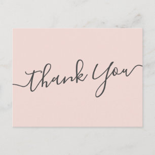 Elegant blush pink handwritten script thank you postcard
