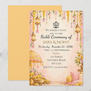 Elegant Blush Pink Indian Wedding Haldi Ceremony Invitation