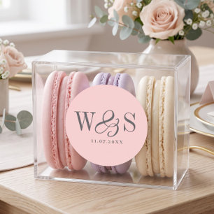 Elegant Blush Pink initial wedding couples Classic Round Sticker