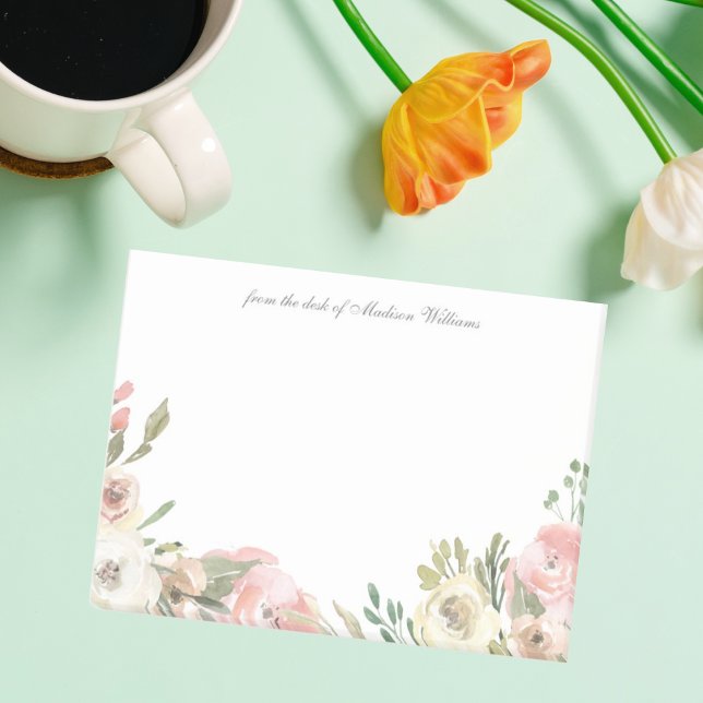 Elegant Blush Pink Ivory Floral Peony Personalized Post-it Notes (Creator Uploaded)
