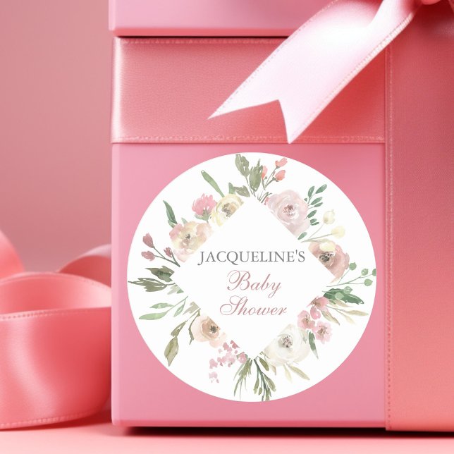Elegant Blush Pink Ivory Floral Spring Baby Shower Classic Round Sticker (Creator Uploaded)