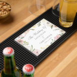 Elegant Blush Pink Ivory Floral Wedding Custom Bar Mat<br><div class="desc">An elegant floral bouquet of watercolor blush pink peonies and ivory roses frames this lovely spring wedding bar mat. The botanical sprigs of sage green eucalyptus leaves decorate the border that surrounds the lovely cursive script. A beautiful personalized accessory for a garden wedding reception during the summer. This collection is...</div>