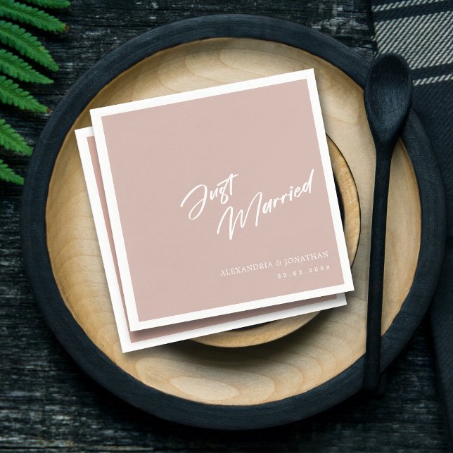 Elegant Blush Pink Just Married Custom Wedding Napkin (Simple Just Married Elegant Rose Custom Wedding  Napkins )