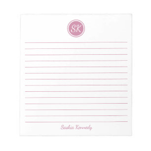 Elegant Blush Pink Lined Monogram Personalized Notepad