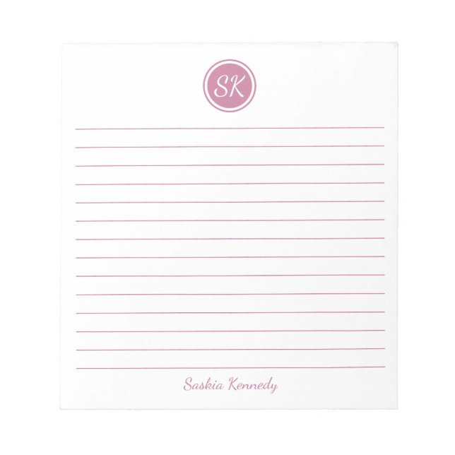 Elegant Blush Pink Lined Monogram Personalized Notepad (Front)