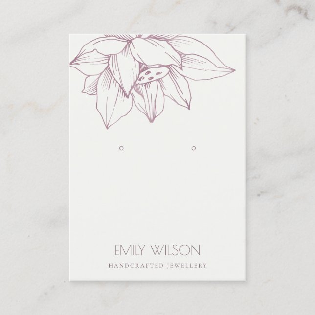 ELEGANT BLUSH PINK LOTUS SIMPLE EARRING DISPLAY BUSINESS CARD (Front)