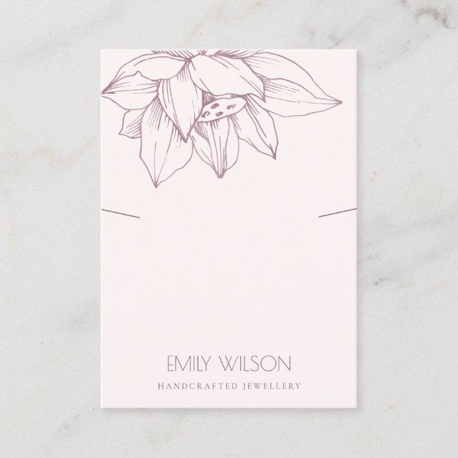 ELEGANT BLUSH PINK LOTUS SIMPLE NECKLACE DISPLAY BUSINESS CARD (Front)