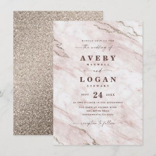 Elegant Blush Pink Marble & Glitter Wedding Invitation