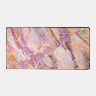Elegant Blush Pink Marble Opal Monogram Girly Cute Desk Mat