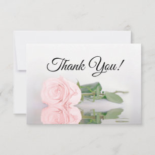 Elegant Blush Pink Mirrored Rose Simple Wedding Thank You Card
