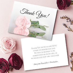 Elegant Blush Pink Mirrored Rose Simple Wedding Thank You Card