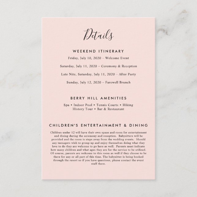 Elegant Blush Pink Modern Details Enclosure Card (Front)