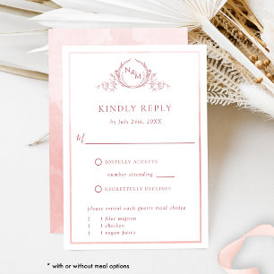 Elegant Blush Pink Monogram and Watercolor RSVP Card