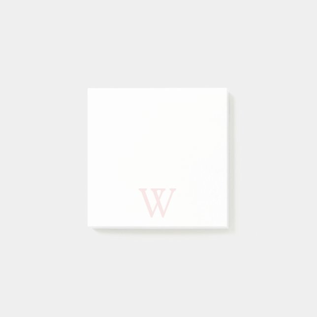 Elegant Blush Pink Monogram Initial White Post-it Notes (Front)