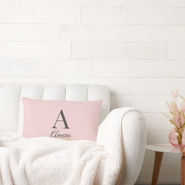 Elegant Blush Pink Monogram Lumbar Pillow