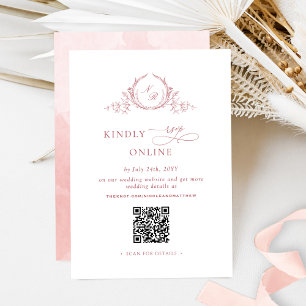 Elegant Blush Pink Monogram RSVP Online QR Code  Enclosure Card