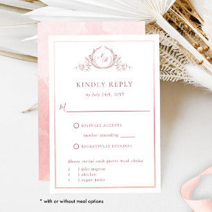 Elegant Blush Pink Monogram with Watercolor RSVP Card