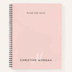 Elegant blush pink name monogram initial notebook