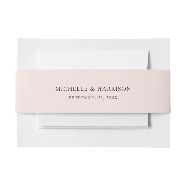Elegant Blush Pink Names Date Wedding Invitation Belly Band (Front Example)