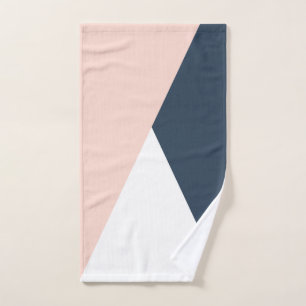 Elegant blush pink & navy blue geometric triangles bath towel set