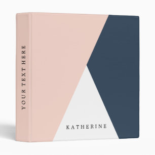 Elegant blush pink & navy blue geometric triangles binder