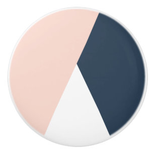 Elegant blush pink & navy blue geometric triangles ceramic knob