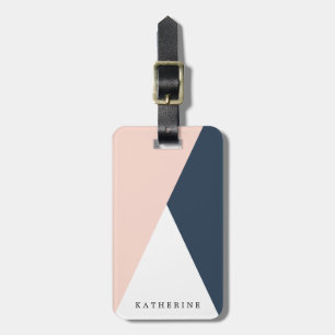 Elegant blush pink & navy blue geometric triangles luggage tag