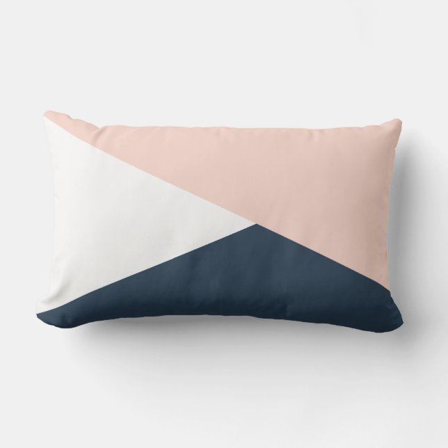 Elegant blush pink & navy blue geometric triangles lumbar pillow (Front)